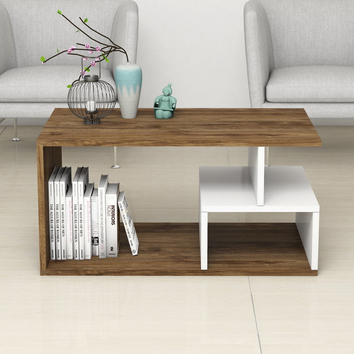 Hanah Home Mesa de café Arte 2042 nogal oscuro y blanco